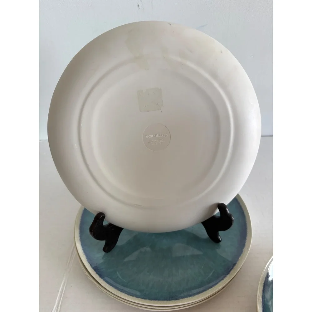 World Market Teal Blue Reactive Glaze Ceramic Plate 4 dinner 6 Salad. MCM